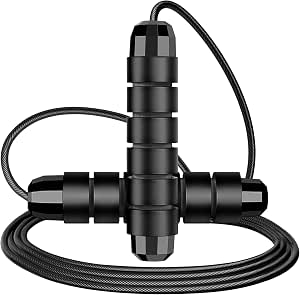 Black skipping rope with adjustable cable and lightweight handles